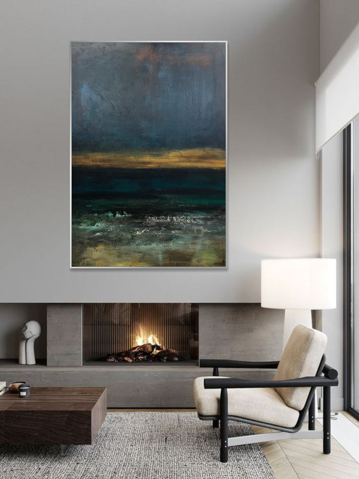 Large Abstract Green And Blue Paintings On Canvas Acrylic Ocean Painting Modern Textured Artwork Contemporary Handmade Painting Decor | STORMY OCEAN 40"x30"