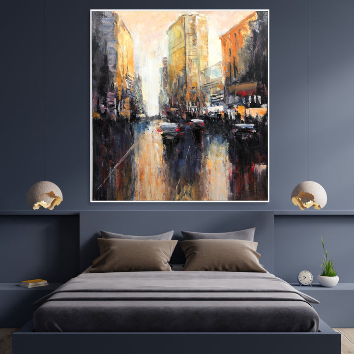 Original New York Cityscape Paintings On Canvas Abstract Manhattan Artwork Textured City Painting Modern Handmade Art for Home | STREETS OF MANHATTAN 43.3"x39.3"
