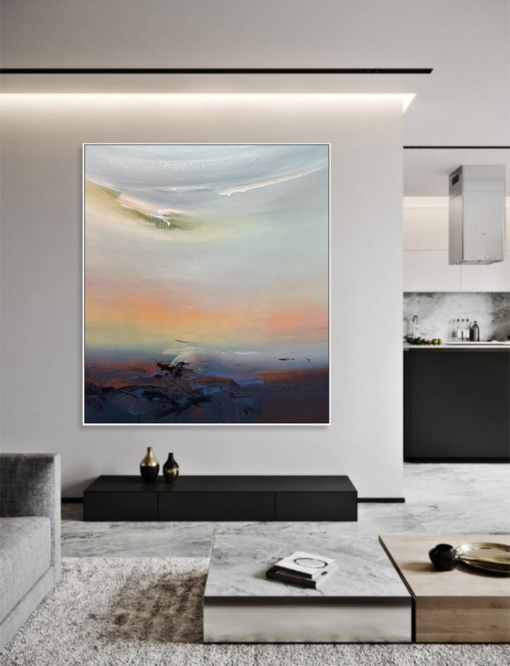 Large Abstract Colorful Sunset Paintings On Canvas Abstract Orange Minimalist Art Handmade Wall Art Home Decor | DEPTH OF NATURE 309 39.4"x35.4"