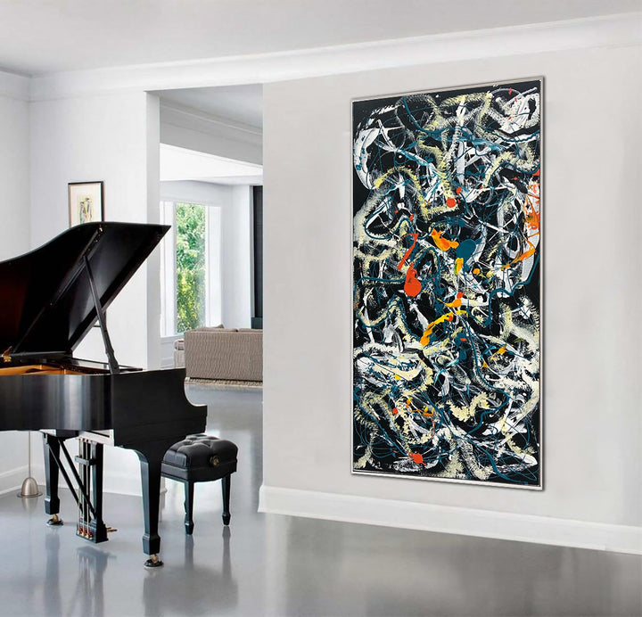 Original Colorful Painting Canvas Black Wall Art Jackson Pollock Style Painting Commission Art Heavy Textured Artwork Contemporary Art | WIRING WIND - trendgallery.ca