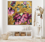 Large Flowers Paintings On Canvas Colorful Abstract Floral Art In Pink And Gold Colors Textured Handmade Painting Modern Art | FLOWER COLLAGE