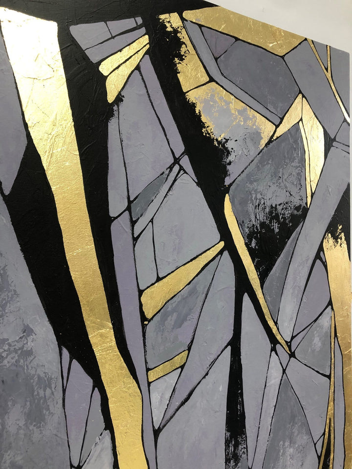Original Large Gold Leaf Painting Gray Painting Texture Art Abstract Acrylic Painting On Canvas | STONE BLOOM - trendgallery.ca