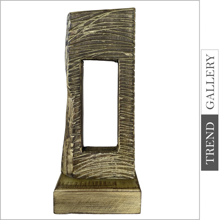 Abstract Rectangular Desktop Art Original Wood Table Figurine Ribbed Creative Wood Sculpture | EYE OF A NEEDLE 18.2"x7" - Trend Gallery Art | Original Abstract Paintings
