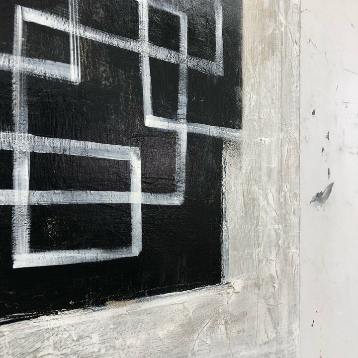 Abstract Black And White Paintings On Canvas Maze Painting Original Textured Wall Art Modern Oil Hand Painted Art | DARK MAZE - trendgallery.ca