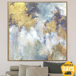 Extra Large Gold Painting on Canvas Large Mountains Wall Art Autumn Artwork Modern Oil Painting Bedroom Wall Decor | GOLDEN AUTUMN 27.55"x27.55"