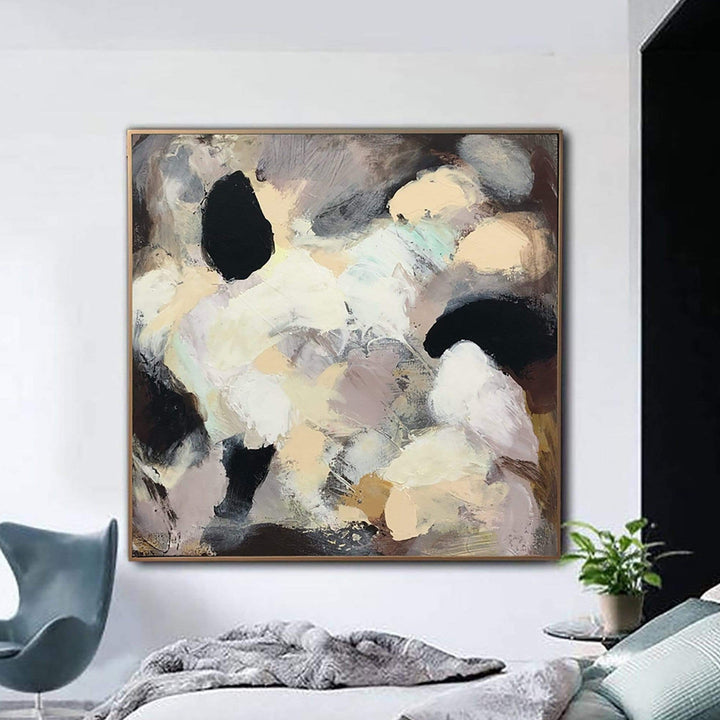 Original Beige Paintings On Canvas Black And White Abstract Fine Art Modern Textured Painting Original Oil Handmade Art Wall Decor | BLURRED DREAMS - trendgallery.ca
