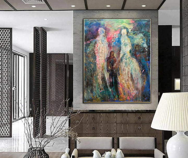 Large Abstract Figurative Canvas Painting in Blue, Red and Green Colors Original Abstract Human Fine Art | FAMILY UNITY - trendgallery.ca