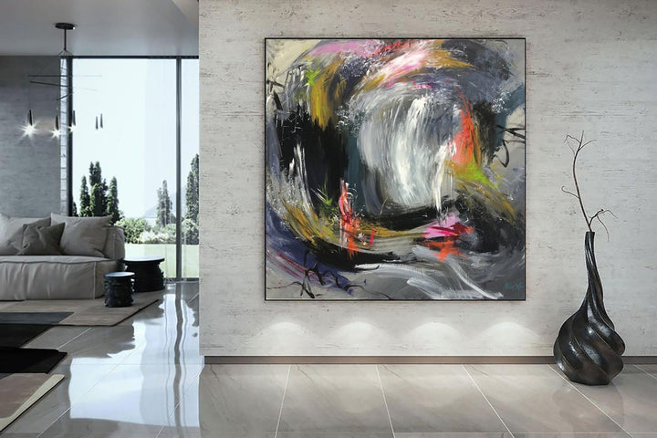 Abstract Expressionism Painting on Canvas Gray Wall Art Blush Stroke Painting Textured Dark Painting Hand Painted Artwork Modern Wall Art | STORM - trendgallery.ca
