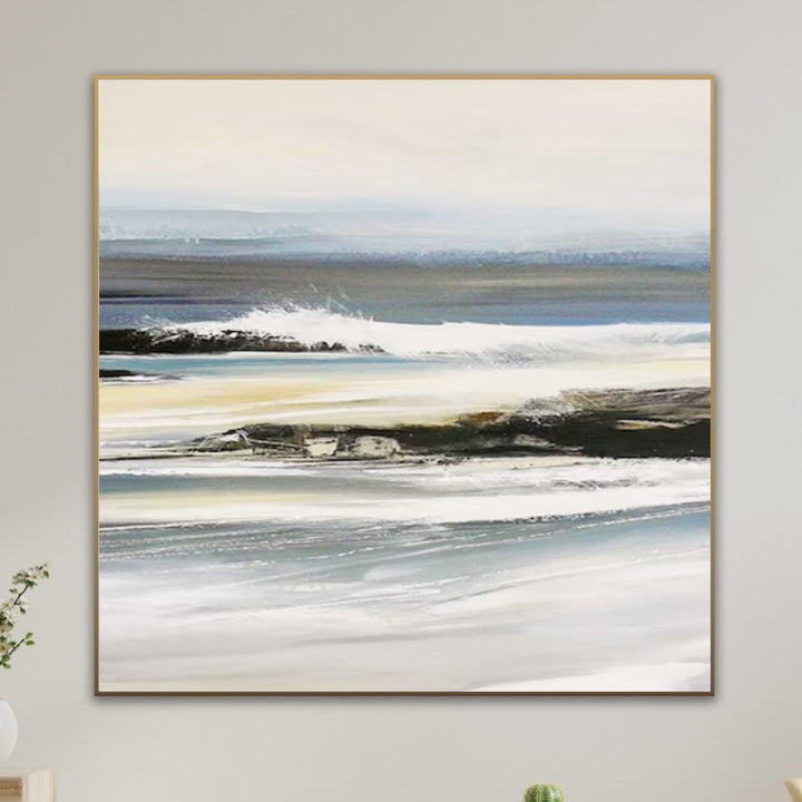 Oversized Coastal Canvas Painting Abstract Original Oil Painting Black White Art Large Ocean Wall Art Therapy Office Decor Above Bed Art | OCEANSCAPE