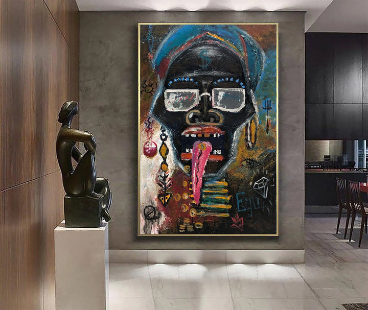 Abstract Skull Hand Painted Artwork Neo-Expressionism Painting Modern Textured Painting Contemporary Art | TRIBAL CHIEF - trendgallery.ca