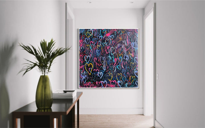Abstract Colorful Hearts Painting On Canvas, Romantic Artwork, Original Love Wall Art Oil Painting Modern Wall Decor for Bedroom by Solo L. | WITH LOVE