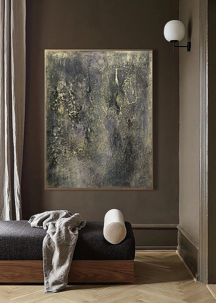 Large Abstract Painting on Canvas Monochrome Wall Art Gold Artwork Heavy Textured Painting Unique Artwork for Aesthetic Room Decor | LAVA - trendgallery.ca