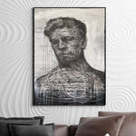 Large Abstract Grey Man Painting On Canvas Original Acrylic Human Fine Art Oil Painting Contemporary Wall Art | SHADOW