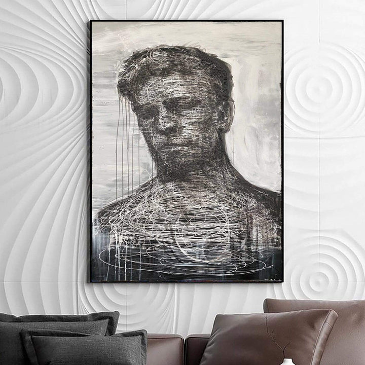 Large Abstract Grey Man Painting On Canvas Original Acrylic Human Fine Art Oil Painting Contemporary Wall Art | SHADOW - trendgallery.ca