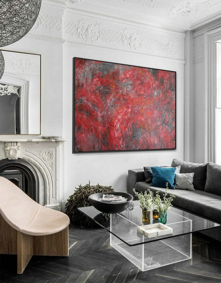 Original Red Acrylic Painting Abstract Colorful Textured Wall Art Modern Artwork Decor for Home | RED RIVER 36"x54"