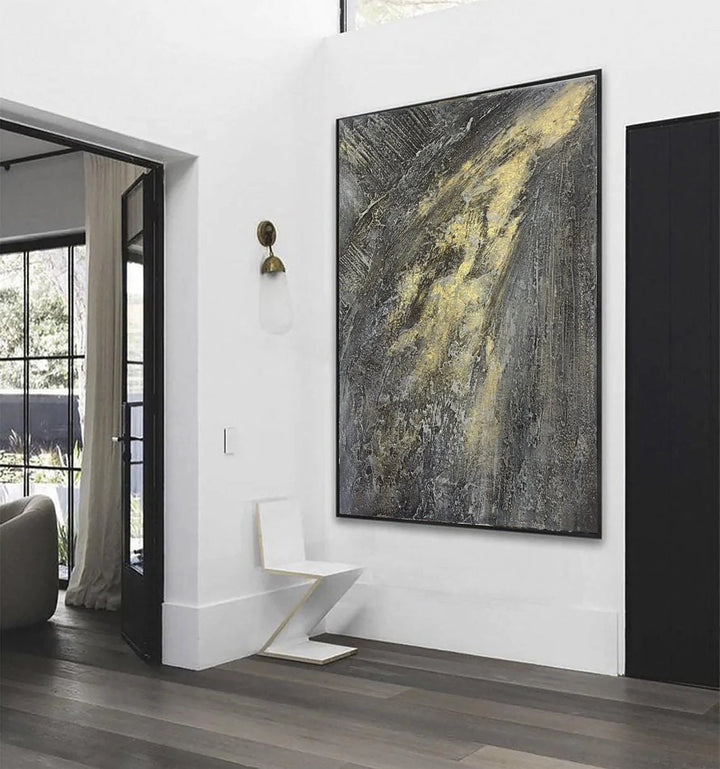 Extra Large Acrylic Abstract Painting On Canvas Modern Wall Art Gold Painting Grey Wall Art | MILKY WAY - trendgallery.ca