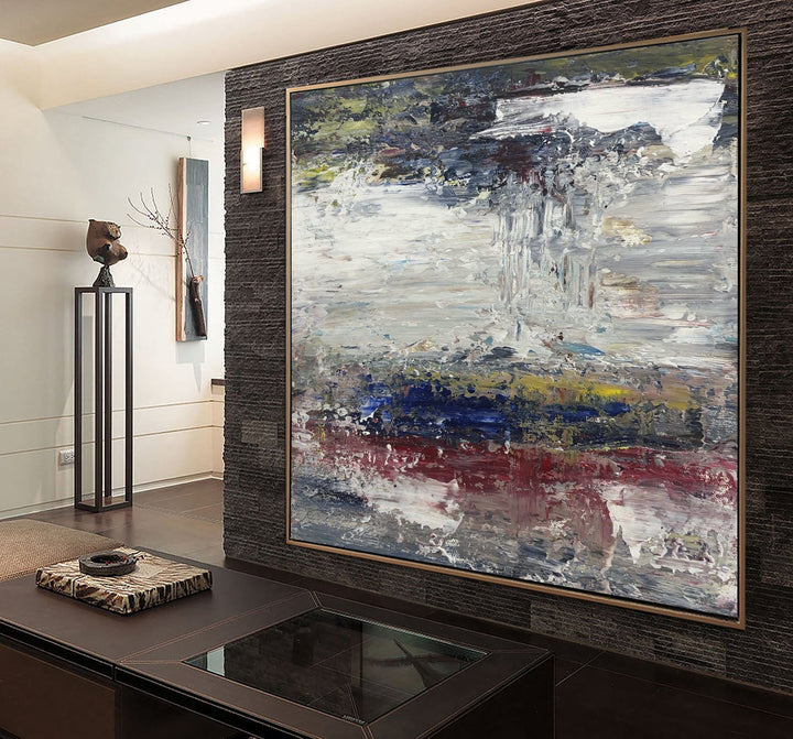 Abstract Landscape Painting Canvas Colorful Wall Art Vivid Color Painting Heavy Textured Wall Art White Artwork Modern Fine Art | LAKE IN THE FOREST - trendgallery.ca