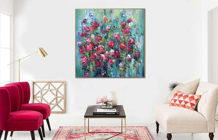 Original Floral Painting on Canvas Red Flowers Paintings On Canvas Love Wall Art Oversized Thick Colorful Oil Hand Art | FLORISTIC - trendgallery.ca