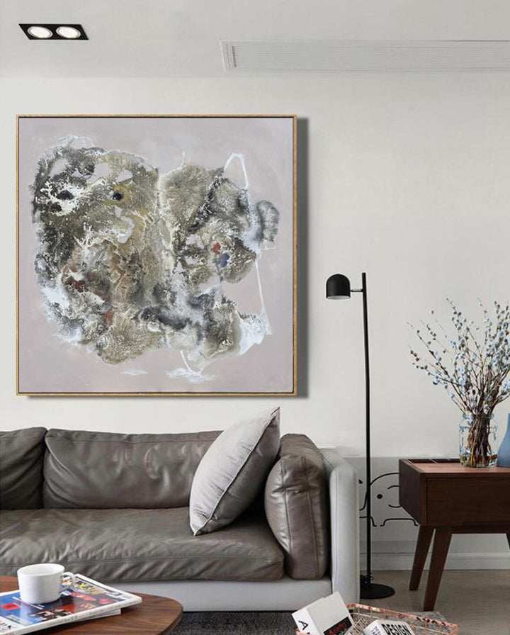 Large Abstract Beige Paintings On Canvas Textured Beige Wall Art Unique Handmade Painting Wall Decor | MAP OF ISLAND 46"x46" - Trend Gallery Art | Original Abstract Paintings