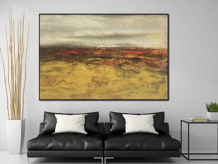 Extra Large Abstract Landscape Oil Paintings On Canvas Textured Expressionist Painting In Yellow, Red and Beige Colors Modern Art Wall Decor | FAUNA