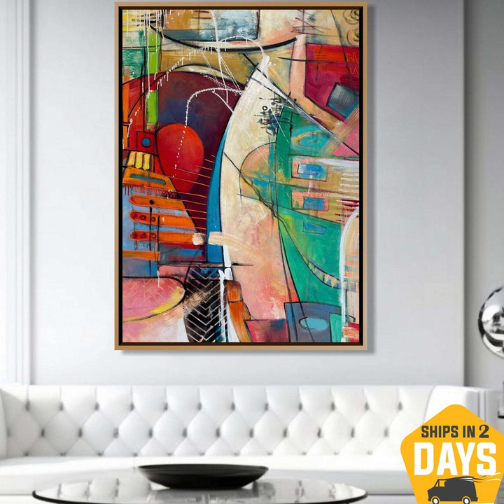 Abstract Colorful Cityscape Painting On Canvas Original Hand Painted Art | ABSTRACT DIMENSION 60"x46"