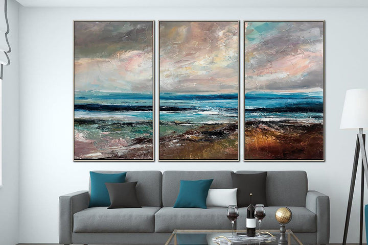 Original Abstract Seascape Set Of 3 Paintings On Canvas Ocean Oil Painting Handmade Blue Art Triptych Paintings | AHEAD OF THE STORM - trendgallery.ca