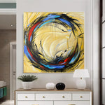 Oversized Abstract Colorful Painting on Canvas Circle Oil Artwork Modern Heavy Textured Wall Art for Aesthetic Decor | PORTAL IN TIME