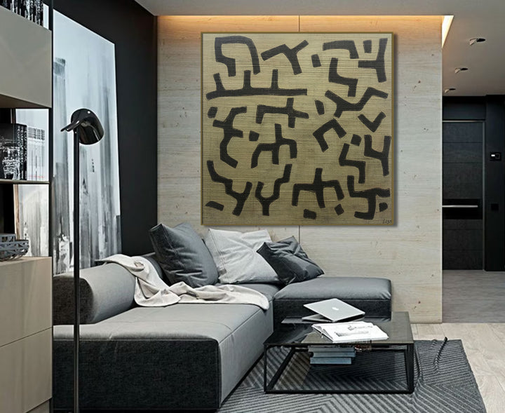Abstract Geometric Shapes Acrylic Painting Original Monochrome Maze Gray Artwork Decor for Home | ESCAPE