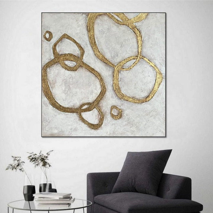 Abstract Beige Paintings On Canvas Gold Leaf Art Minimalist Golden Circles Painting Neutral Artwork Original Office Wall Decor | GOLDEN CIRCLES