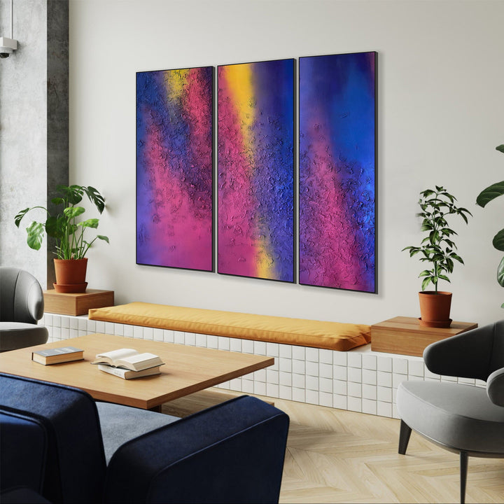 Colorful Oil Wall Art Set of 3 Abstract Paintings Original Textured Triptych Decor for Home | POLAR LIGHTS 3P 60"x90"