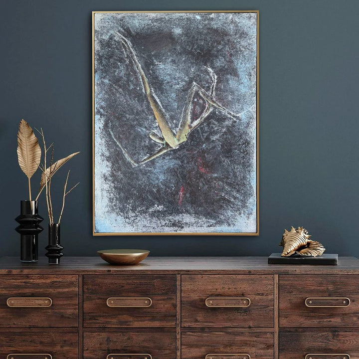 Original Abstract Dark Gray Paintings on Canvas Figurative Painting Textured Contemporary Art Handmade Painting | FREE FALL 27.5"x19.9"
