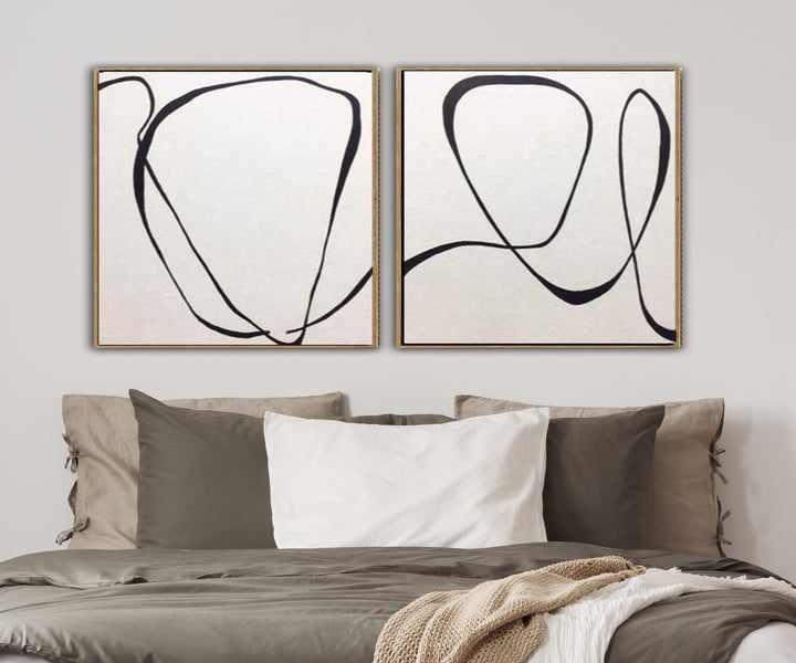 Large Oversize Painting On Canvas Black And White Art Set Of 2 Original Wall Decor | TAPES