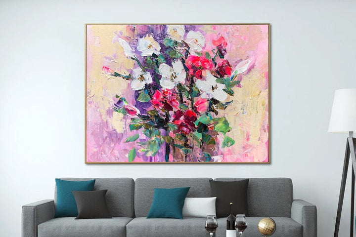 Large Original Abstract Flowers Painting On Canvas Colorful Floral FIne Art Textured Painting Acrylic Oil Painting | FLORAL REFLECTION - trendgallery.ca