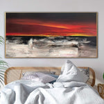 Abstract Landscape Painting Canvas Colorful Wall Art Red Artwork Painting 40x60 Art Sunset Painting above Bed Decor | SUNSET ABOVE FIELD