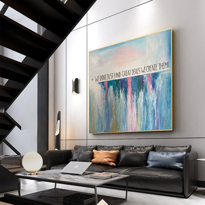 Abstract Waterfall Oil Painting Colorful Motivational Wall Art Original Modern Artwork for Office | GREAT DEALS - trendgallery.ca