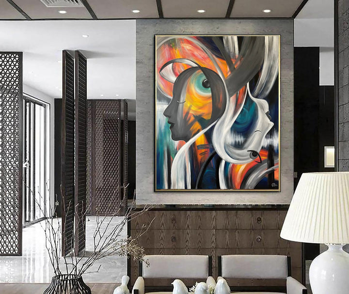 Large Figurative Art on Canvas: Abstract Faces Painting Modern Textured Wall Art for Living Room Wall Decor | SOUL MATES - trendgallery.ca