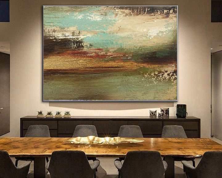 Large Abstract Green Paintings On Canvas Heavy Textured Art Beige and Gold Artwork Modern Fine Art Painting Living for Room Decor | WINDY - trendgallery.ca