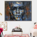 Abstract Portrait Paintings On Canvas Blue Figurative Art Acrylic Face Painting Expressionist Art 30x40 Textured Painting Glam Decor | GULLIBLE FACE