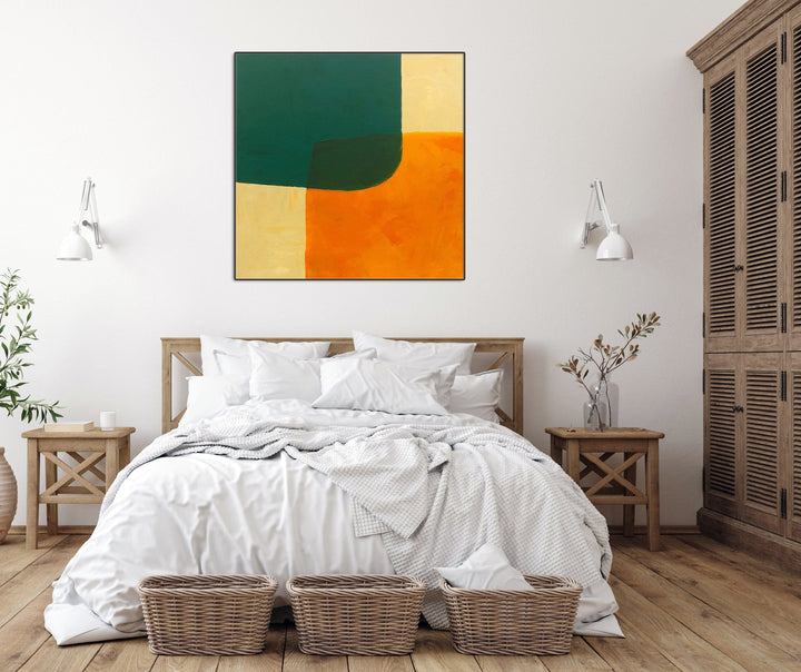 Extra Large Original Abstract Oil Painting On Canvas Acrylic Green Art Orange Texture Fine Art Contemporary Wall Art | SPRING MEETS FALL