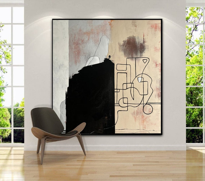 Large Abstract Black And White Paintings on Canvas, Modern Minimalist Artwork, Original Home and Office Decor | THE HIDDEN PATH 46"x46"