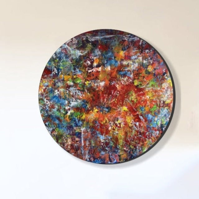 Abstract Colorful Round Paintings On Canvas, Original Vivid Expressionist Artwork, Custom Textured Oil Painting, for Home or Office Decor | CONFLAGRATION