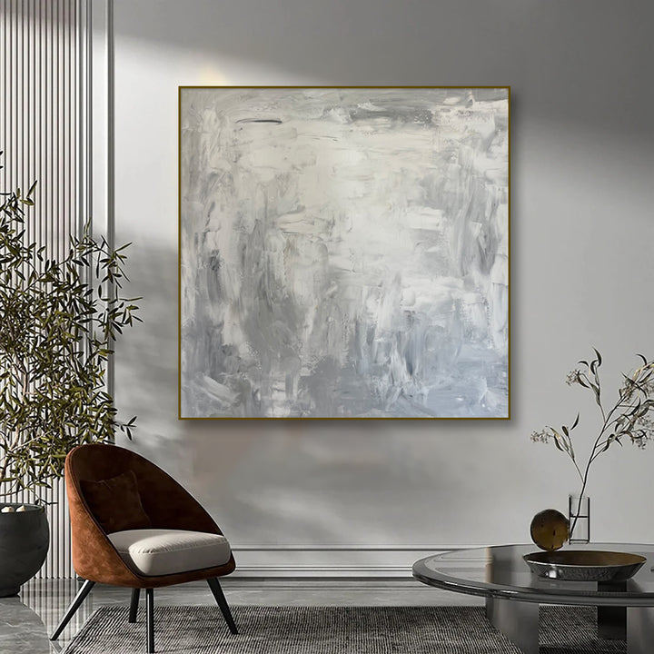 Original Black and White Oil Painting Light Textured Wall Art Abstract Modern Decor for Bedroom | BRIGHT FUTURE