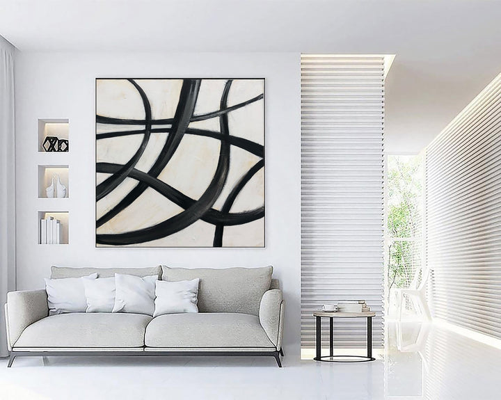 Original Black And White Canvas Art Abstract Shapes Art Oil Painting Modern Original Painting Black And White Modern Art | SERPENTINE LINES - trendgallery.ca