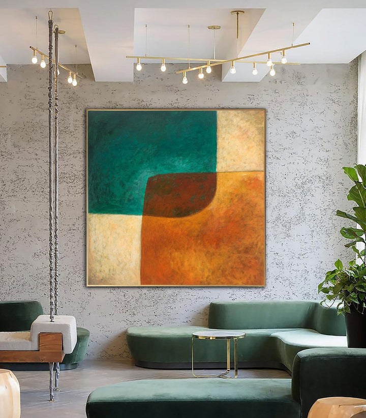 Abstract Painting On Canvas Minimalist Wall Art Green Artwork Heavy Textured Wall Art 32x32 Art Abstract Shape Art for Living Room | SPRING MEETS FALL - trendgallery.ca