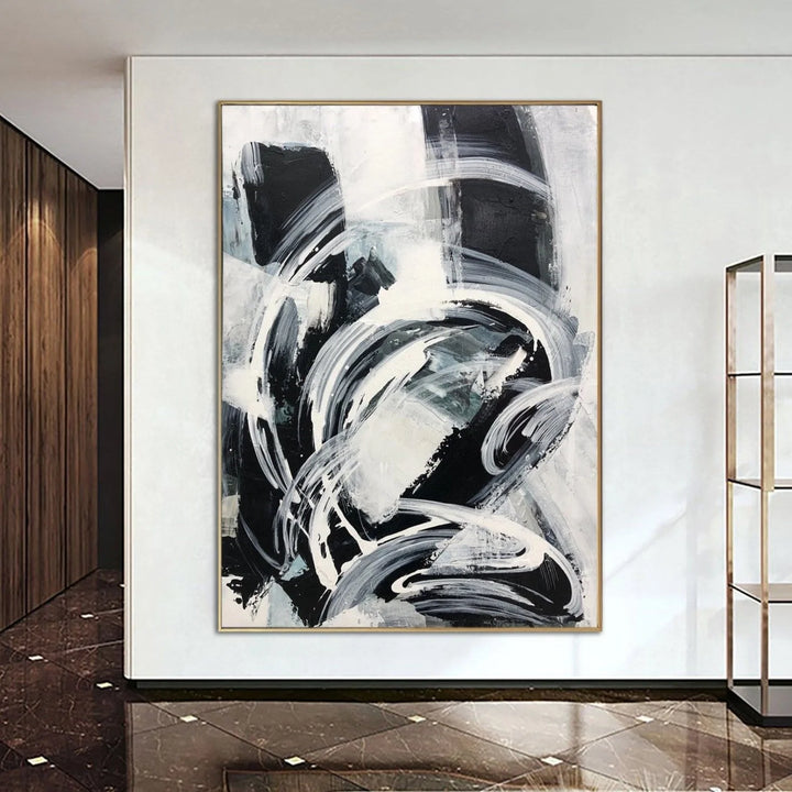Original Painting on Canvas Black and White Wall Art Canvas Grey Artwork Modern Oil Painting Contemporary Wall Art for Indie Room Decor | SNOWSTORM - trendgallery.ca