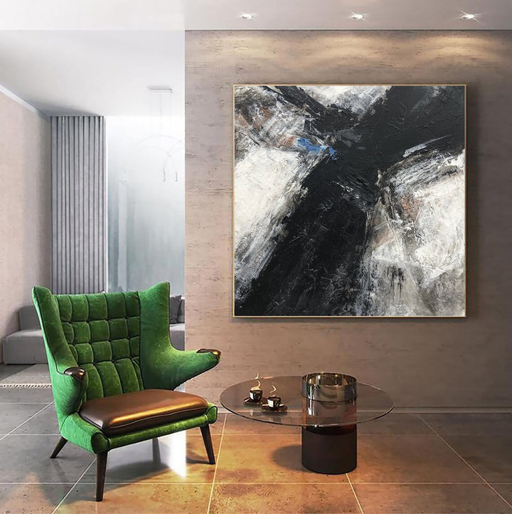 Abstract Black And White Paintings On Canvas 40x40" Minimalist Art Modern Original Textured Painting Indie Room Wall Decor | SHADY ROAD