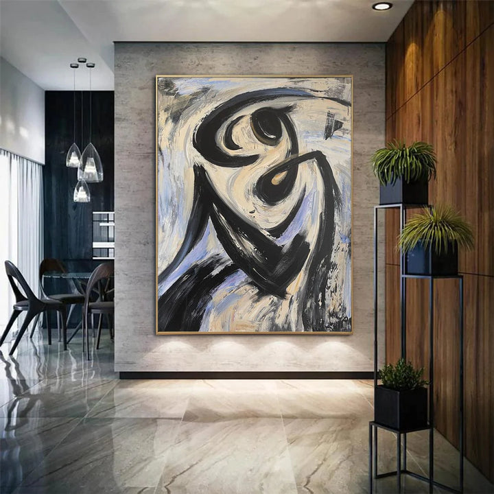 Original Abstract Beige Paintings on Canvas Contemporary Art Large Textured Black and White Wall Art Handmade Painting Creative Wall Art | SLEEPY CURL - trendgallery.ca