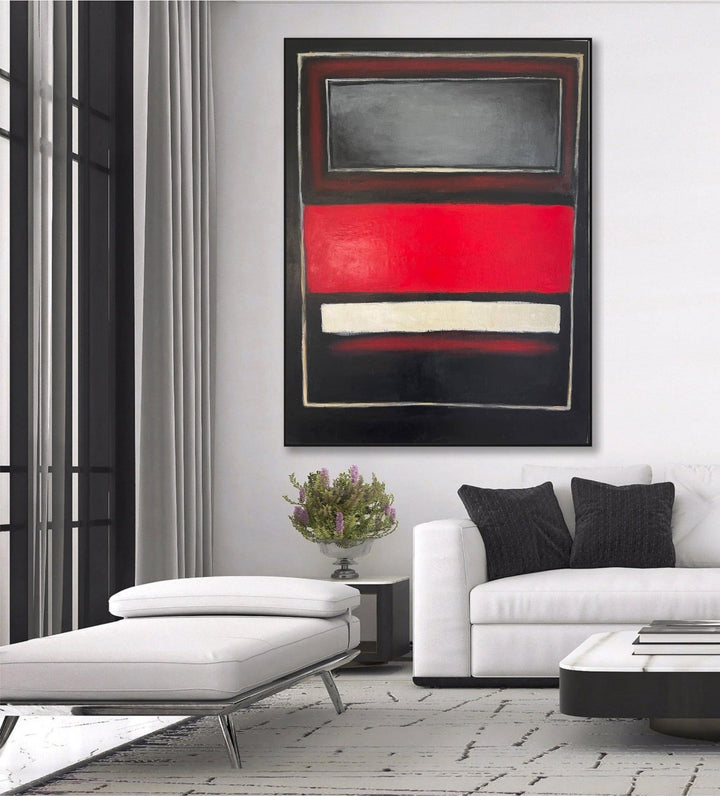 Mark Rothko Style Original Paintings On Canvas, Modern Red, Black And White Art, Abstract Acrylic Painting for Office Wall Decor | RED SUNSET