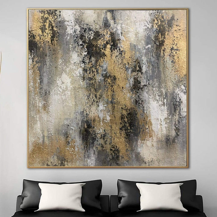 Abstract Painting on Canvas Gold Leaf Wall Art Grey Painting Original Oil Artwork Creative Art Contemporary Wall Art for Aesthetic Decor | ROUGH WATER - trendgallery.ca
