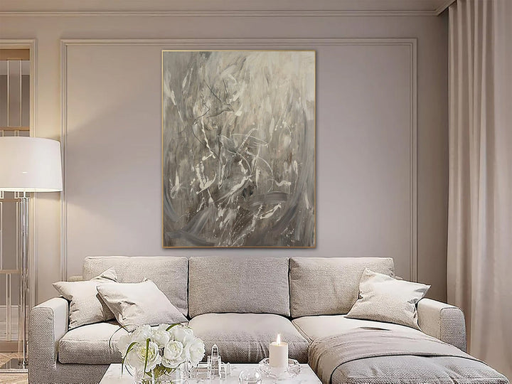 Large Gray Paintings On Canvas Bird Artwork Original Flight Wall Art Abstract Bird Painting Art for Living Indie Room | BIRD WHIRLWIND 57"x43.3"